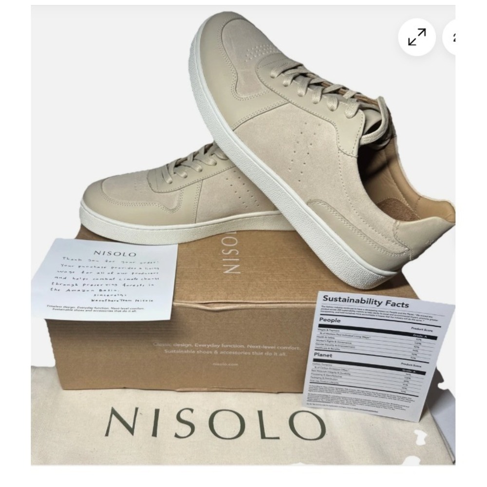 NISOLO Bria Go-To Court Sneaker Women's Size 7 Bone Leather Casual New In Box